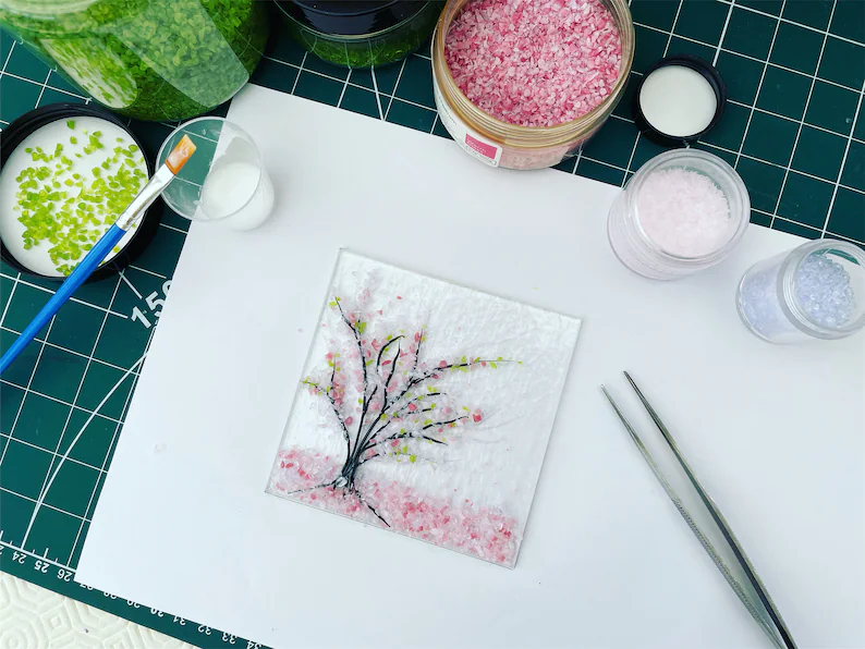 DIY Fused Glass Art Craft Kit - Pink Blossoms by Natalie Bullock Art